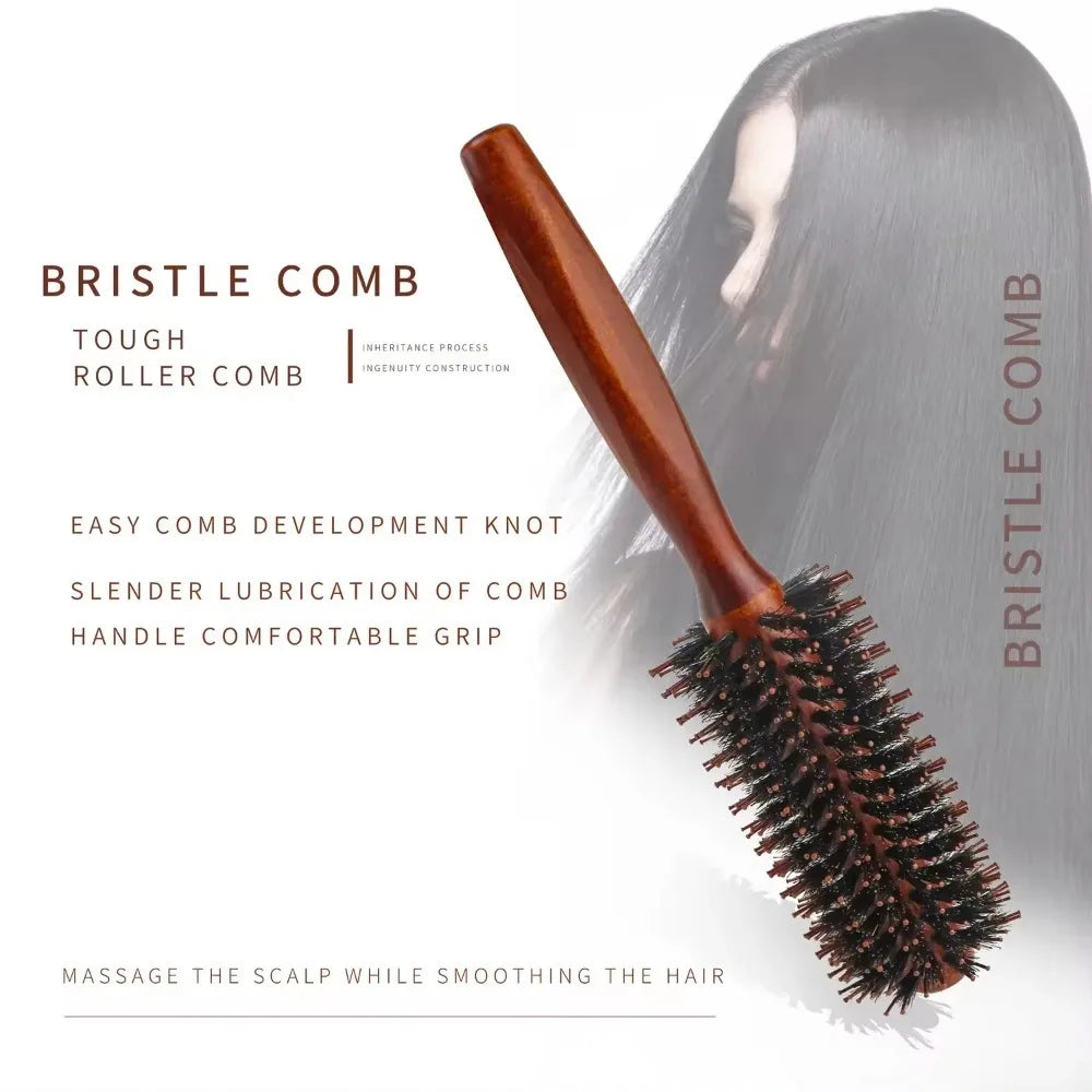 Boar Bristle Curly Hair Brush Women Wooden Hair Comb Anti-static Roller Hairbrush Barber Hairdressing Combs Salon Styling Tools