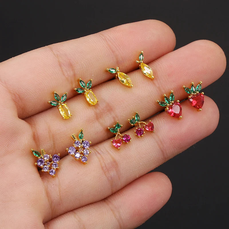 Fashion Cubic Zirconia Fruit Small Hoop Earrings for Women Stainless Steel Cherry Cartilage Piercing Earrings 2022 Trend Jewelry