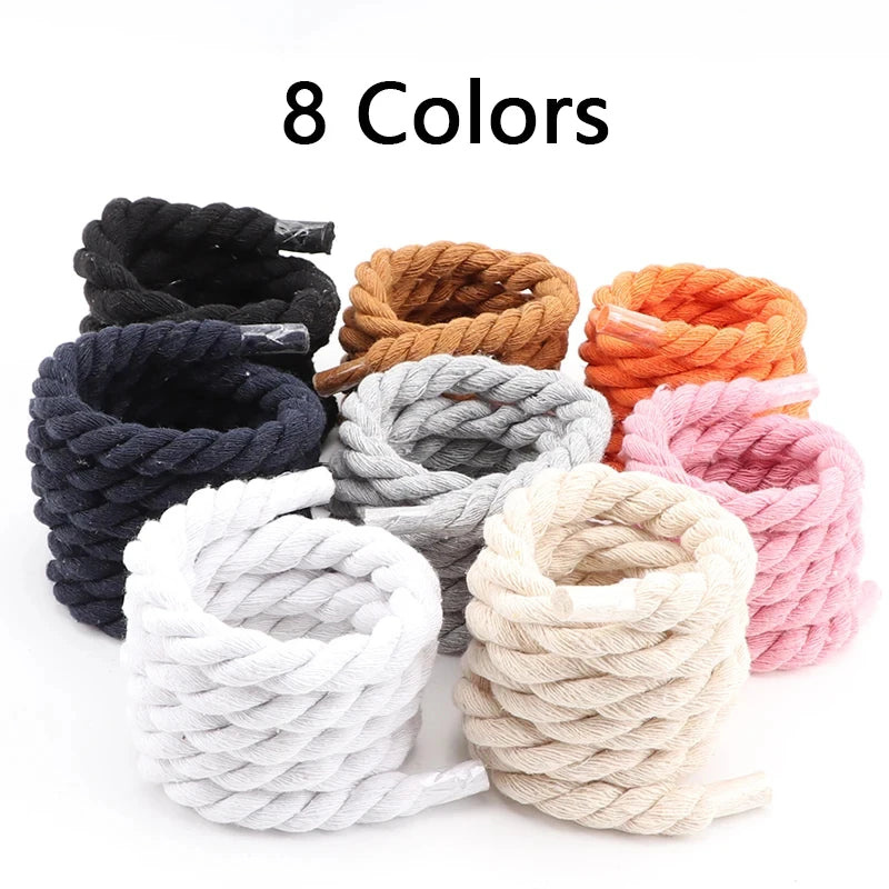 0.8CM Thick Round Shoelaces Quality solid color Cotton Shoelace Running Sneakers Laces 100/120/140CM Boots Shoelace 1Pair/2Pair