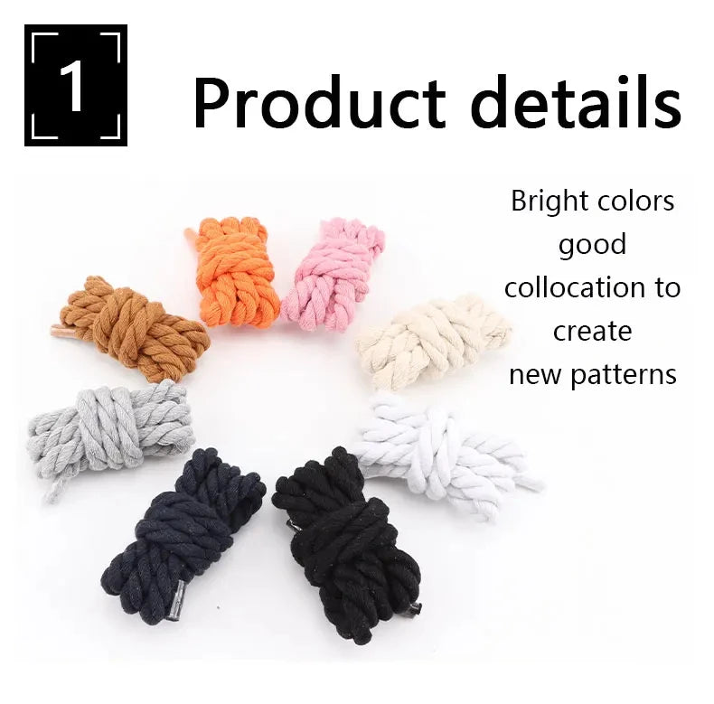 0.8CM Thick Round Shoelaces Quality solid color Cotton Shoelace Running Sneakers Laces 100/120/140CM Boots Shoelace 1Pair/2Pair