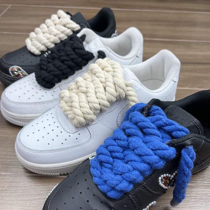 0.8CM Thick Round Shoelaces Quality solid color Cotton Shoelace Running Sneakers Laces 100/120/140CM Boots Shoelace 1Pair/2Pair