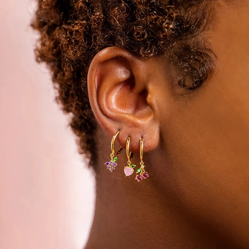 Fashion Cubic Zirconia Fruit Small Hoop Earrings for Women Stainless Steel Cherry Cartilage Piercing Earrings 2022 Trend Jewelry