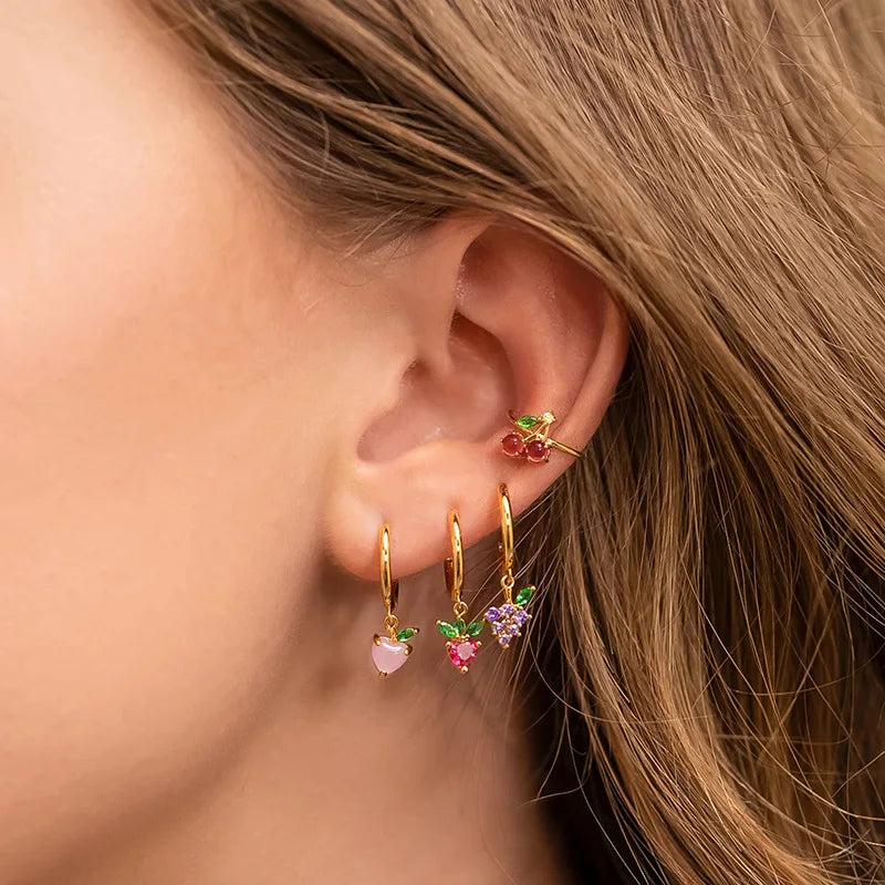 Fashion Cubic Zirconia Fruit Small Hoop Earrings for Women Stainless Steel Cherry Cartilage Piercing Earrings 2022 Trend Jewelry