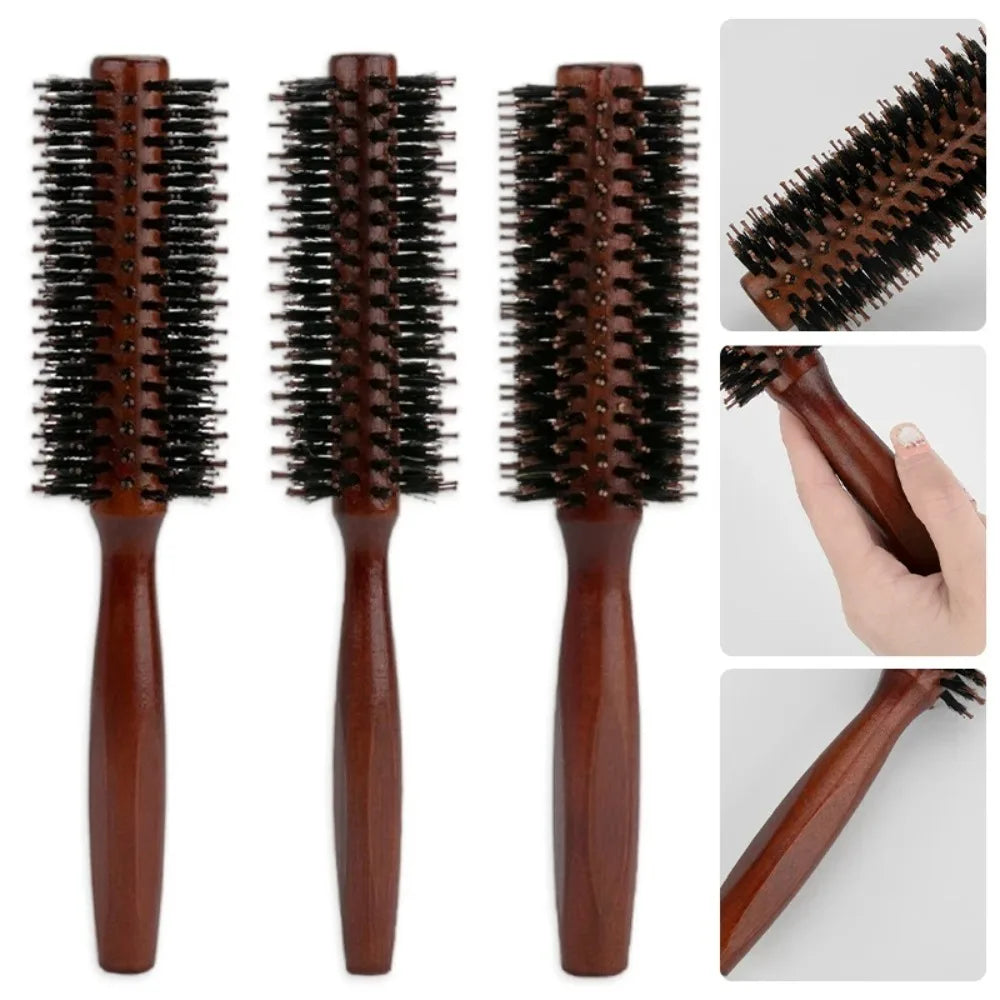 Boar Bristle Curly Hair Brush Women Wooden Hair Comb Anti-static Roller Hairbrush Barber Hairdressing Combs Salon Styling Tools
