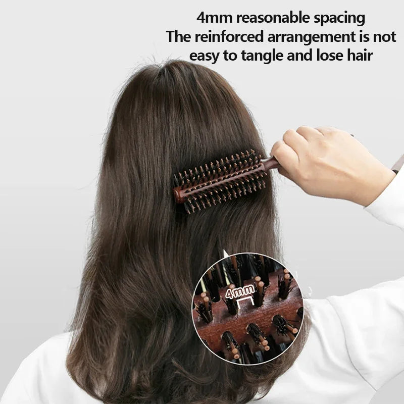 Boar Bristle Curly Hair Brush Women Wooden Hair Comb Anti-static Roller Hairbrush Barber Hairdressing Combs Salon Styling Tools