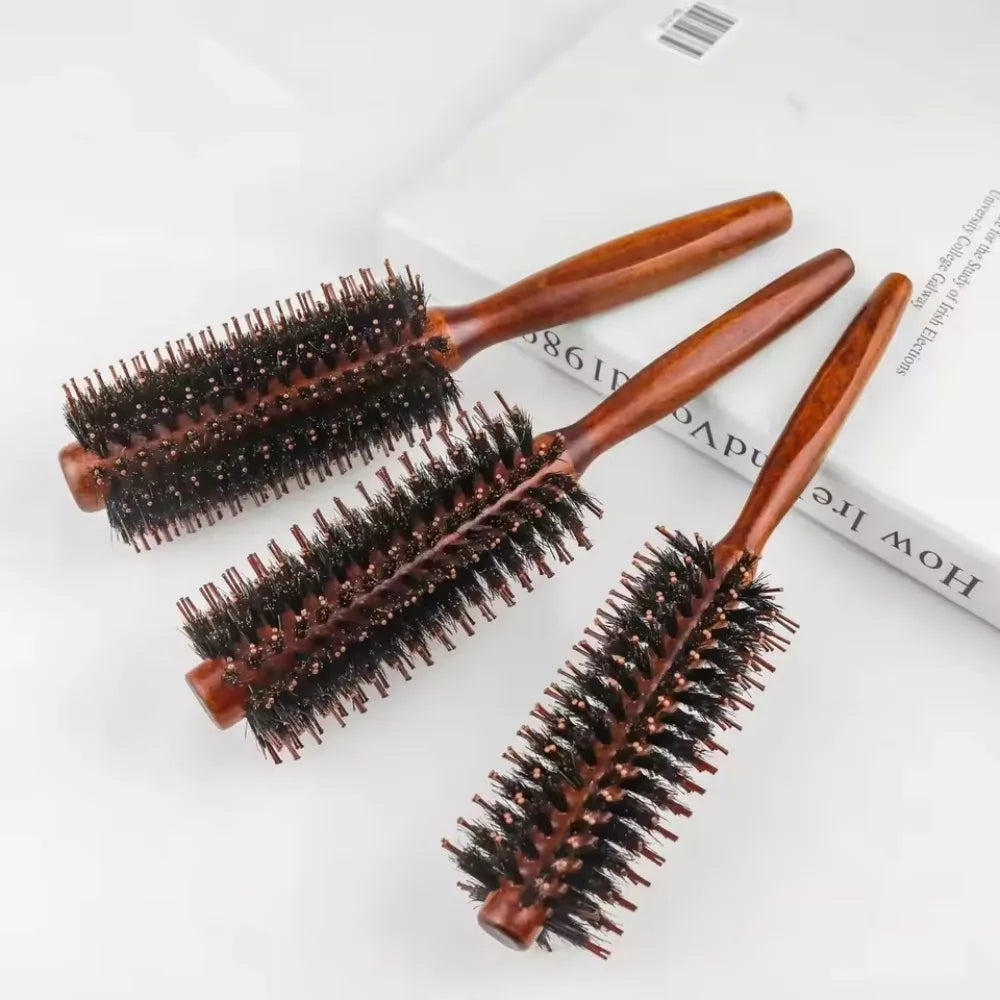 Boar Bristle Curly Hair Brush Women Wooden Hair Comb Anti-static Roller Hairbrush Barber Hairdressing Combs Salon Styling Tools