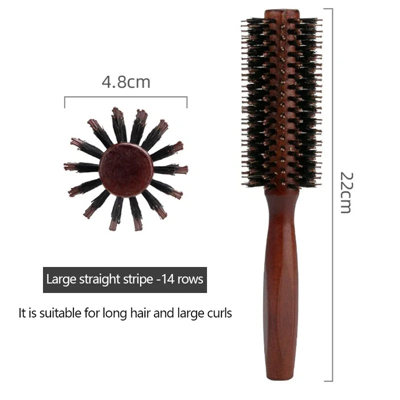 Boar Bristle Curly Hair Brush Women Wooden Hair Comb Anti-static Roller Hairbrush Barber Hairdressing Combs Salon Styling Tools