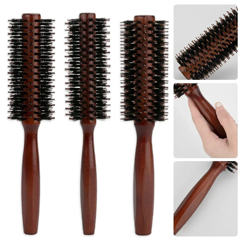 Boar Bristle Curly Hair Brush Women Wooden Hair Comb Anti-static Roller Hairbrush Barber Hairdressing Combs Salon Styling Tools