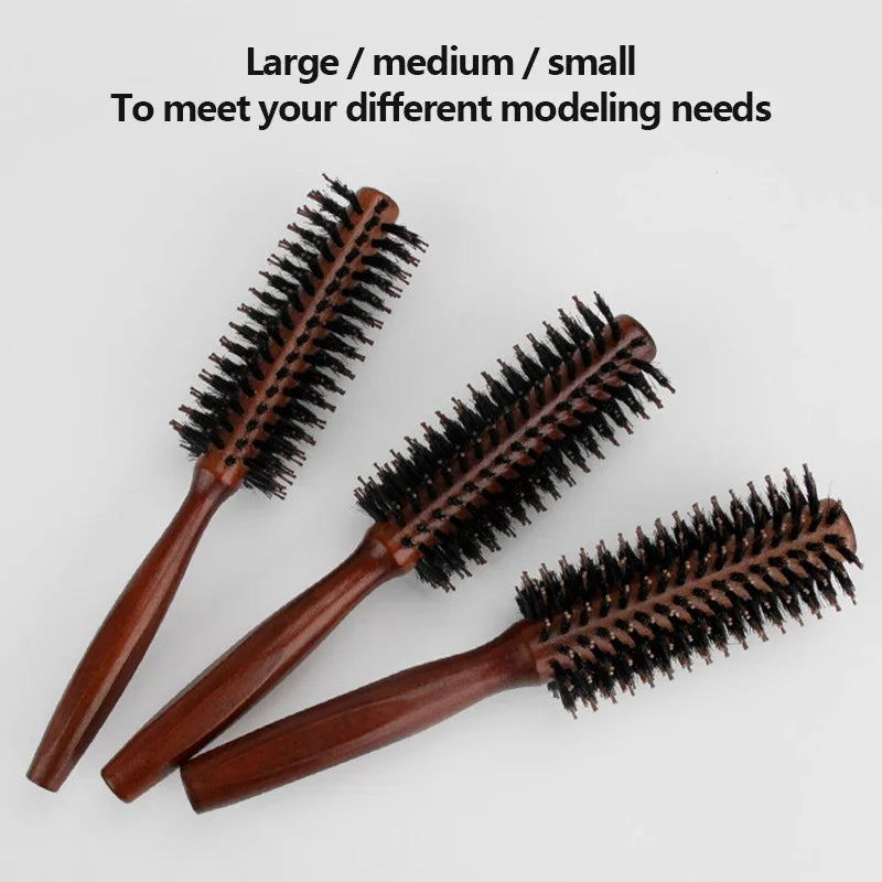 Boar Bristle Curly Hair Brush Women Wooden Hair Comb Anti-static Roller Hairbrush Barber Hairdressing Combs Salon Styling Tools