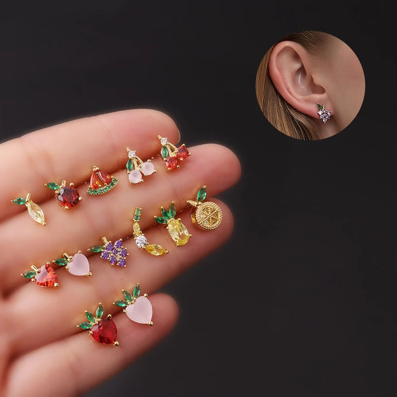 Fashion Cubic Zirconia Fruit Small Hoop Earrings for Women Stainless Steel Cherry Cartilage Piercing Earrings 2022 Trend Jewelry
