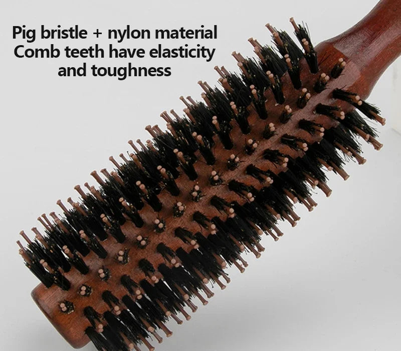 Boar Bristle Curly Hair Brush Women Wooden Hair Comb Anti-static Roller Hairbrush Barber Hairdressing Combs Salon Styling Tools